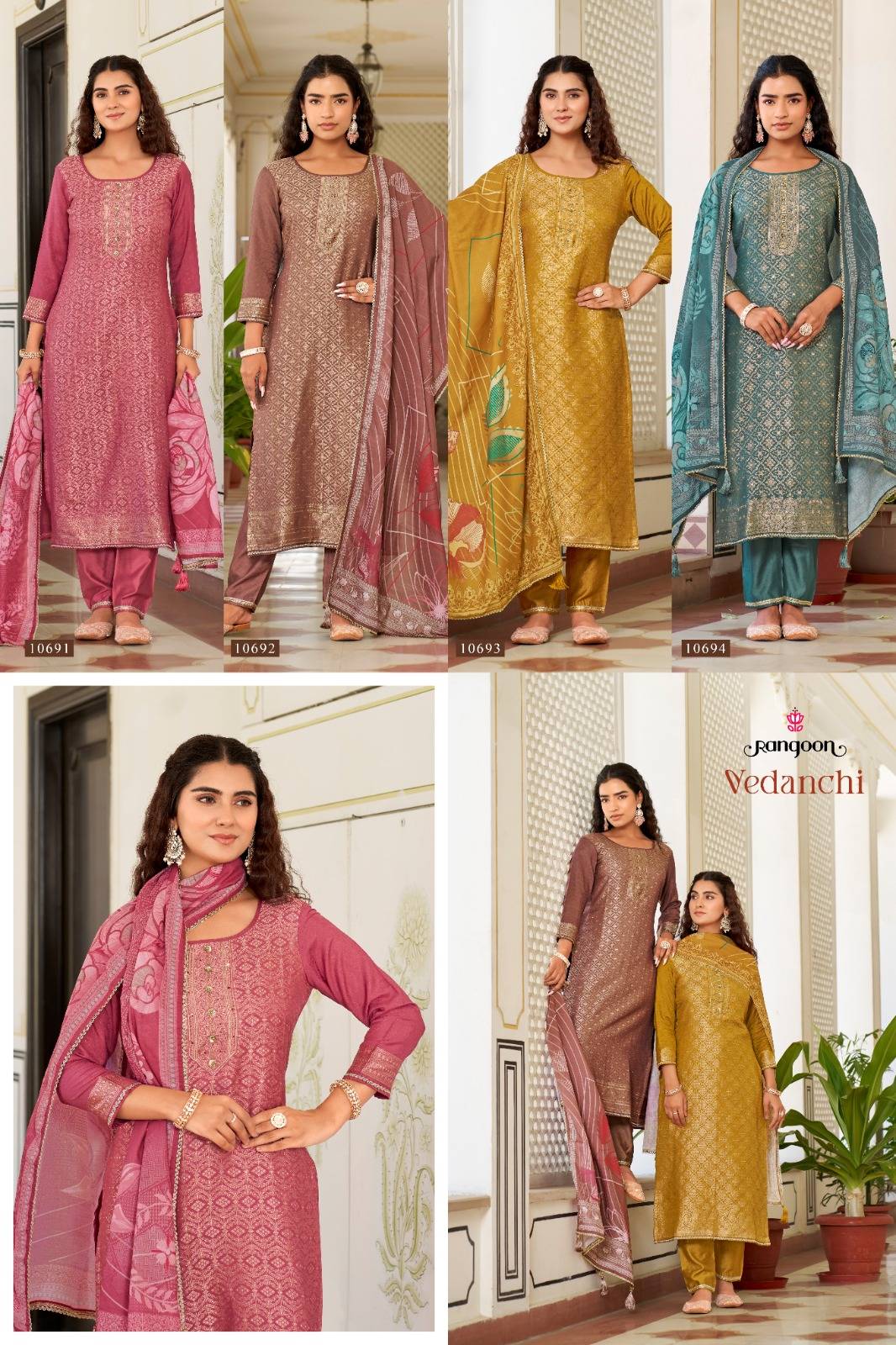 VEDANCHI by Rangoon 10691 to 10694 series Indian Traditional Wear Collection Viscose Muslin dresses At Wholesale Price